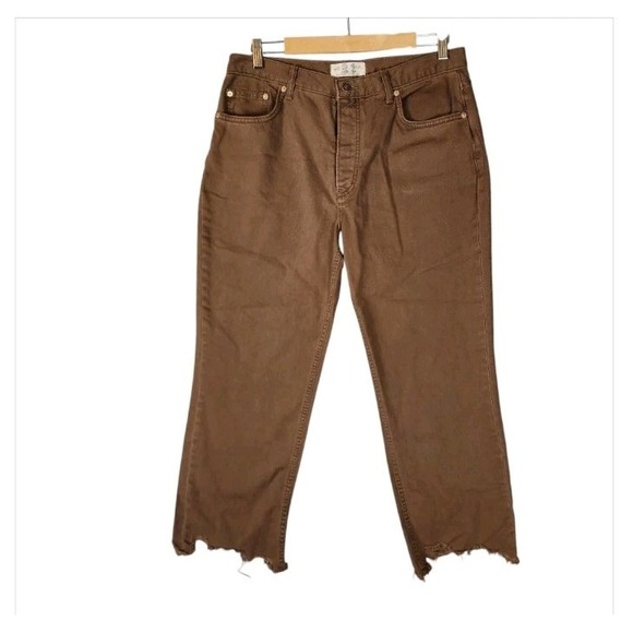 We The Free People Jeans Womens‎ 31 Brown Maggie Straight Leg Cropped Distressed - Picture 1 of 9